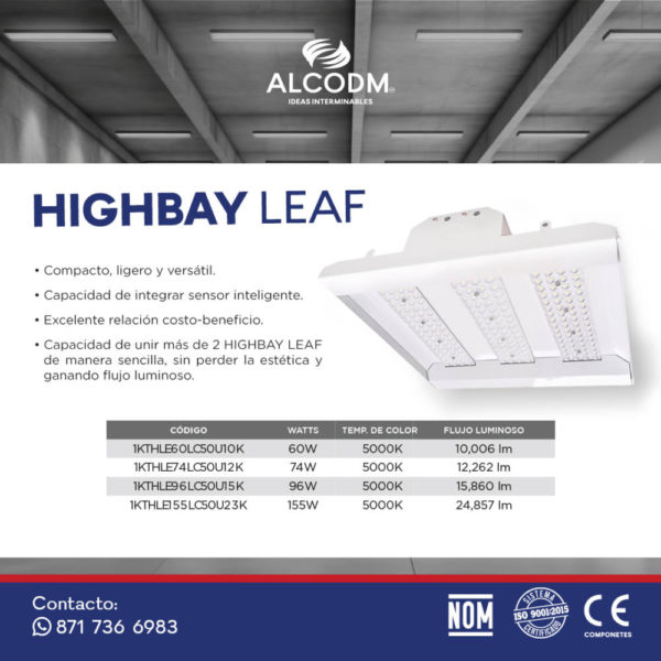 LUMINARIO HIGHBAY LEAF 60W 5000K 10,006LM 120-277V ALCODM - Imagen 3